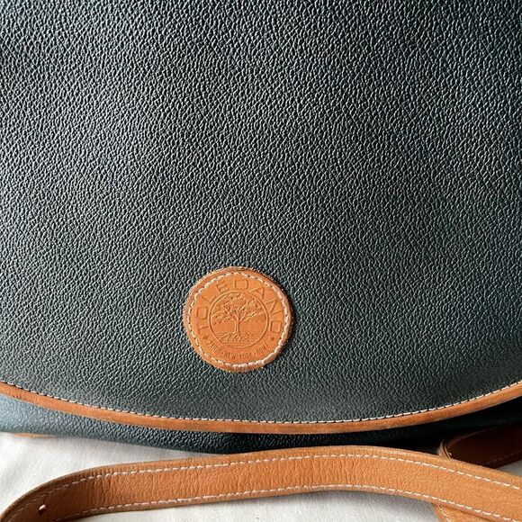 Vintageβ Toledano Green Leather Crossbody Bag with Tan Trim Flap Shoulder Purse - Picture 3 of 9